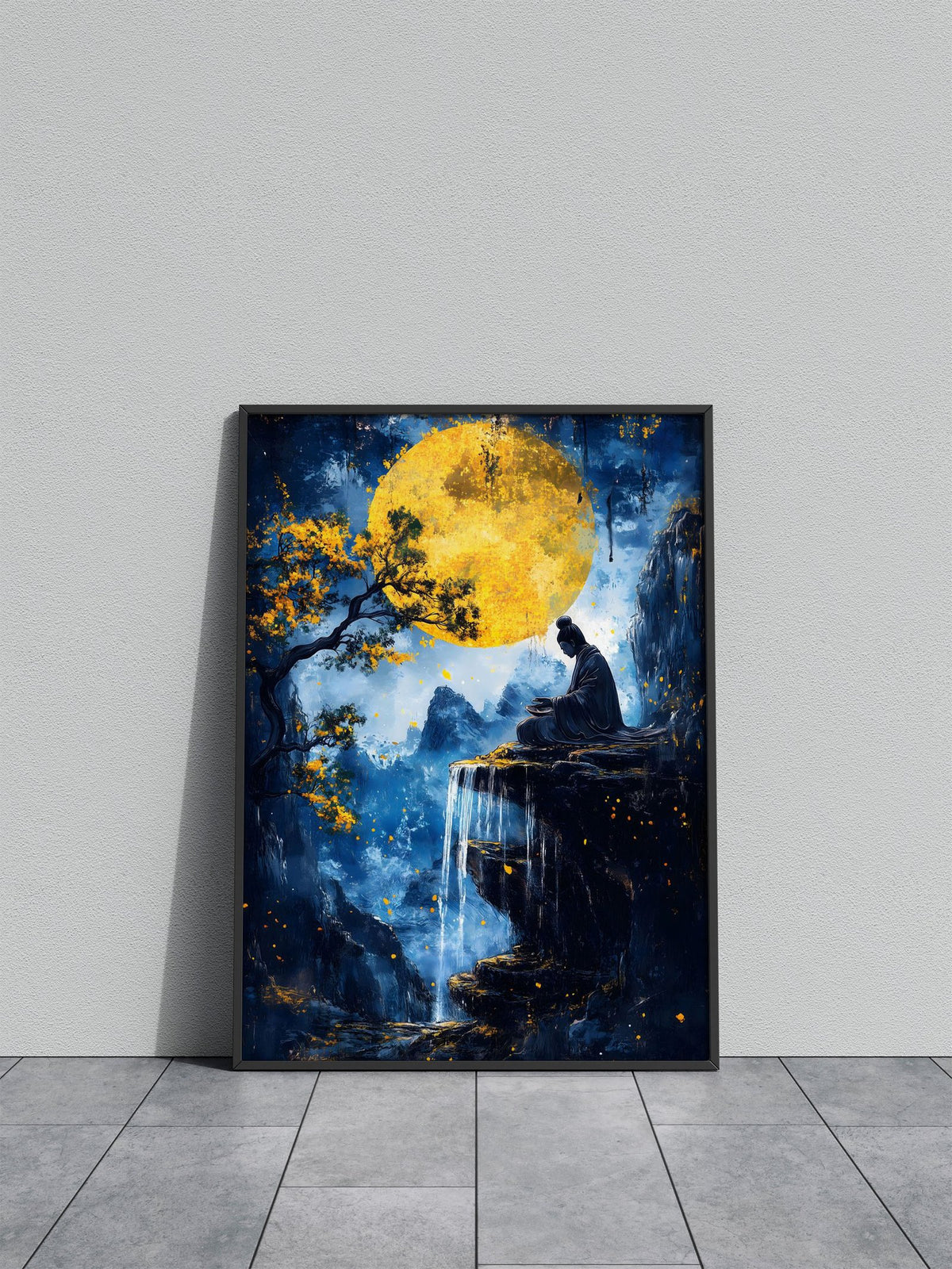 Zen Meditation Under Full Moon Asian Style P oster | Wall Art for Home & Office | High-Quality Print - High-Quality Visual Display