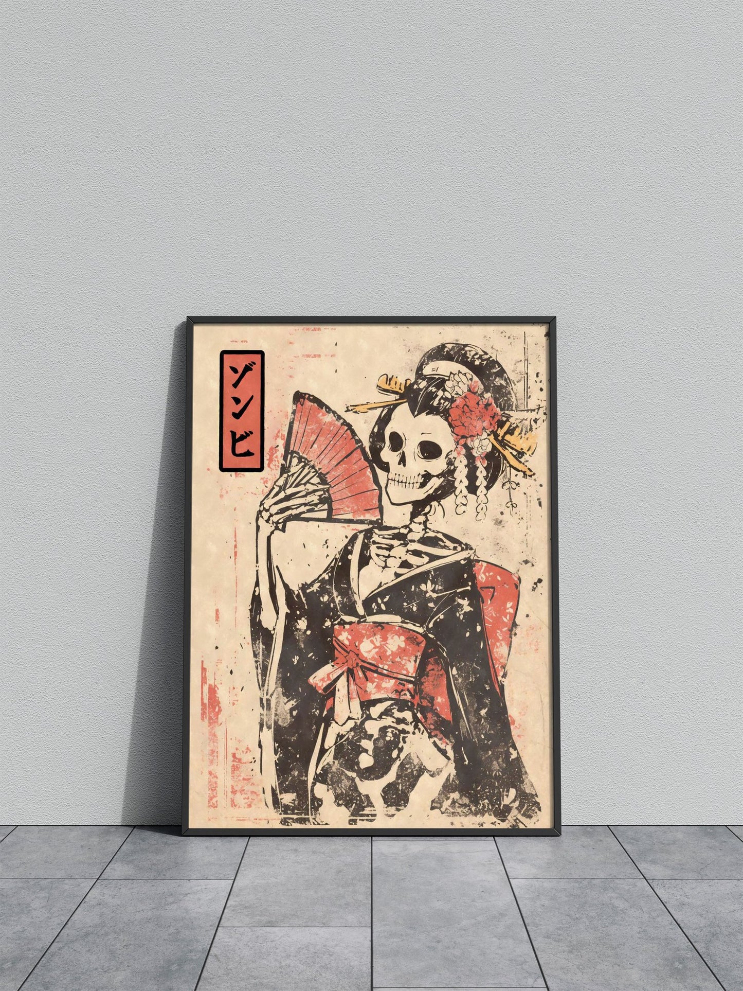 Zombie Skeleton Geisha Ukiyo-e Asian Style P oster | Wall Art for Home & Office | High-Quality Print - High-Quality Visual Display