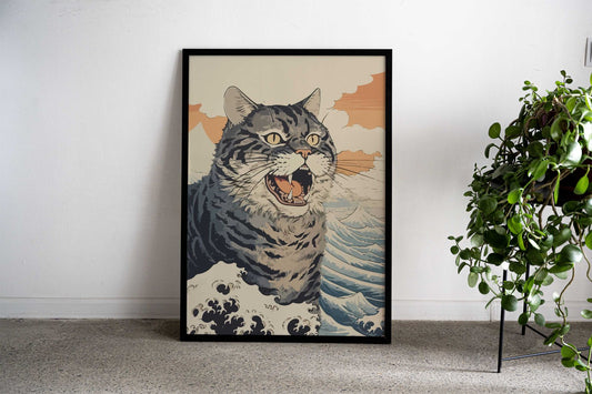 angry cat Ukiyo e Asian Style Poster | Wall Art for Home & Office | High-Quality Print