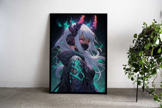 anime girl neon japan Asian Style Poster | Wall Art for Home & Office | High-Quality Print Premium Vinyl Skin Decal - Du