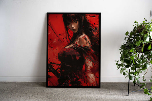 anime samurai girl katana Asian Style Poster | Wall Art for Home & Office | High-Quality Print Premium Vinyl Skin Decal