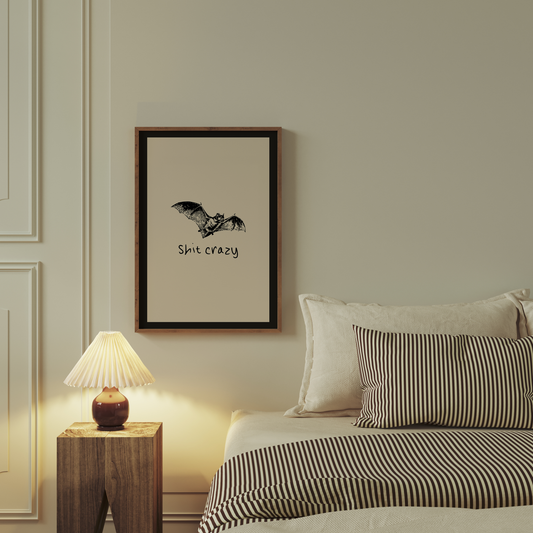Bat Shit Crazy | Black and Cream | Art Print - High-Quality Premium Wall Art Decor Sticker