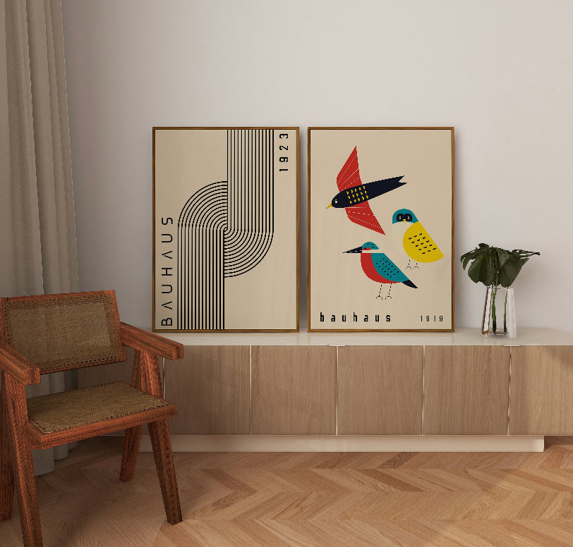 Bauhaus-Inspired Geometric Bird Poster Collection - High-Quality Premium Wall Art Decor Sticker