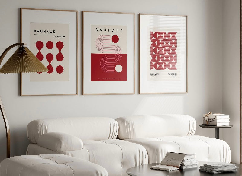 Bauhaus-Inspired Red Geometric Print Collection - High-Quality Premium Wall Art Decor Sticker