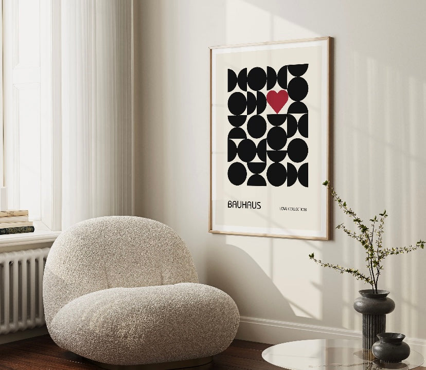 Bauhaus-Inspired Black Geometric Heart Design - High-Quality Premium Wall Art Decor Sticker