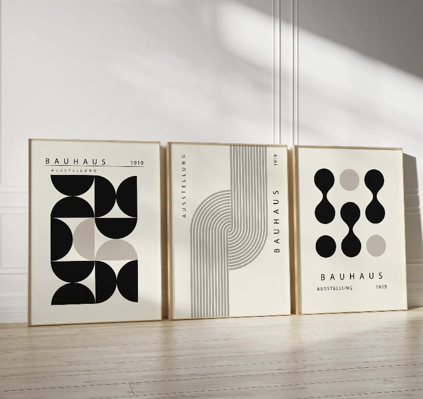 Bauhaus Trio of Black and White Geometric Retro Artwork