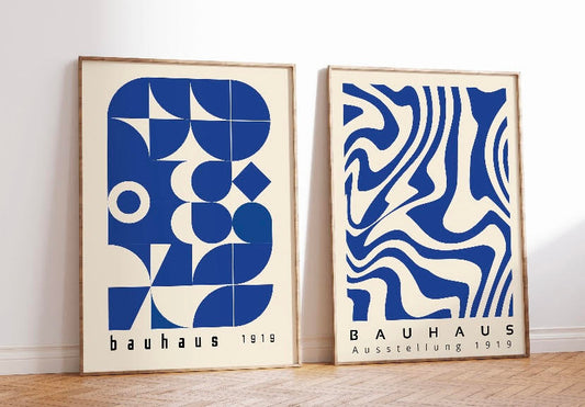 Set of Bauhaus Posters in Vibrant Royal Blue Geometric Design
