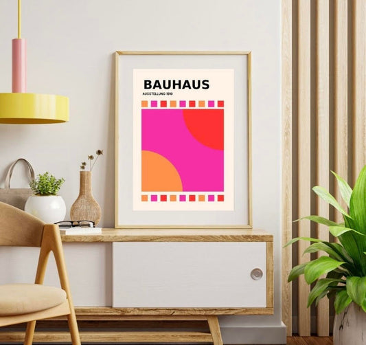 Bauhaus Trio of Retro Pink Neon Prints