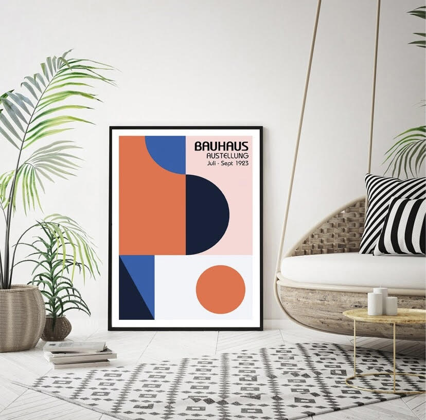 Bauhaus-Inspired Geometric Circles in Orange Print - High-Quality Premium Wall Art Decor Sticker