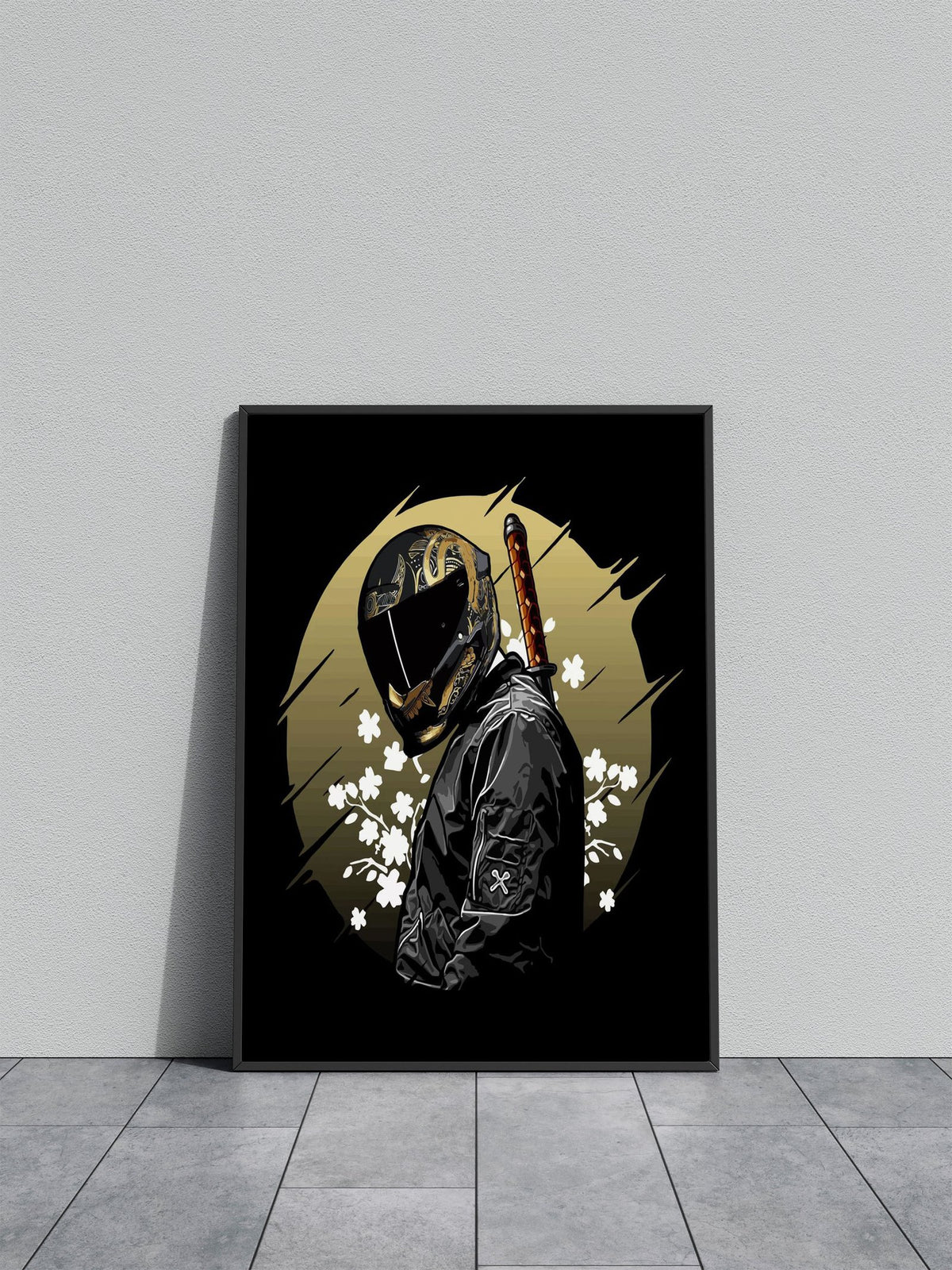 biker and katana print Asian Style Poster | Wall Art for Home & Office | High-Quality Print - High-quality vinyl sk