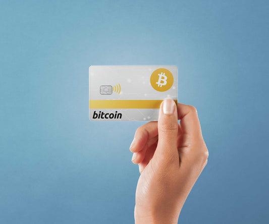 Watercolor bitcoin card design | credit card sticker | small chip | credit card skin for nursery and home wall decor.