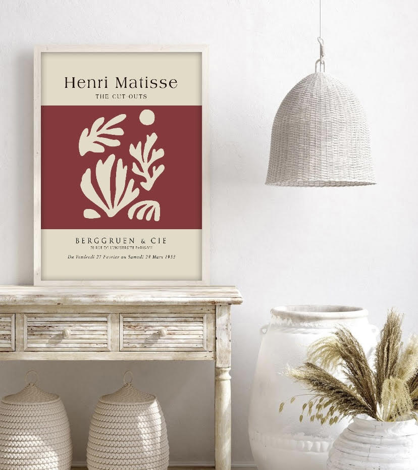 Burgundy Print of Henri Matisse's Cut-Outs