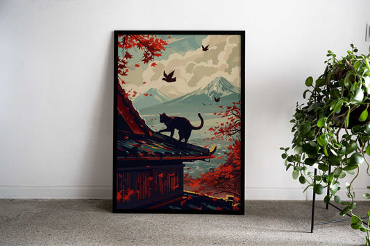 cat japan Landscape Asian Style Poster | Wall Art for Home & Office | High-Quality Print - High-quality vinyl skin