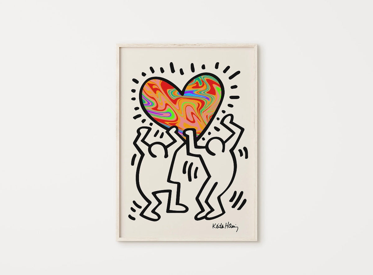 Vibrant Love Heart Print Inspired by Keith Haring - High-Quality Premium Wall Art Decor Sticker
