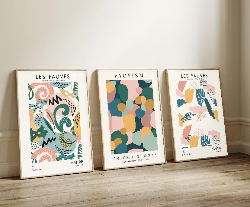 Colorful Set of Three Patterned Prints by Maitre with Cut-Out Designs
