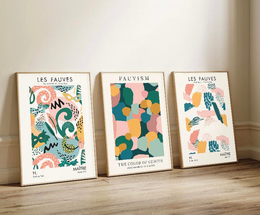 Colorful Set of Three Patterned Prints by Maitre with Cut-Out Designs