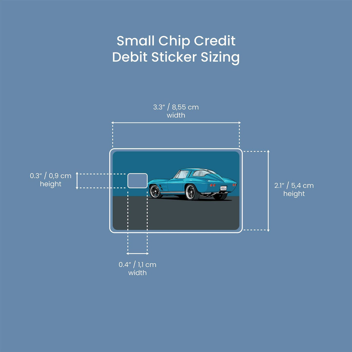Watercolor corvette design | credit card sticker | small chip | credit card skin for nursery and home wall decor.