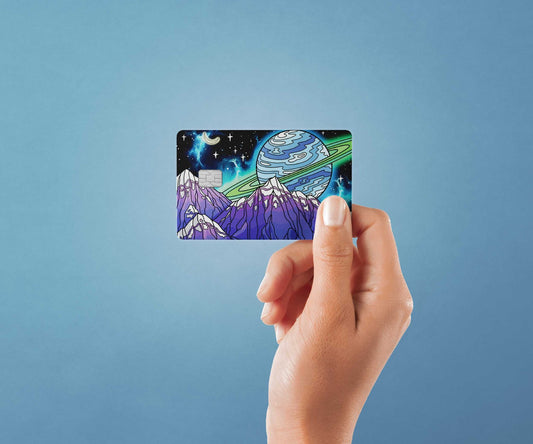 Watercolor cosmic blue design | credit card sticker | small chip | credit card skin for nursery and home wall decor.