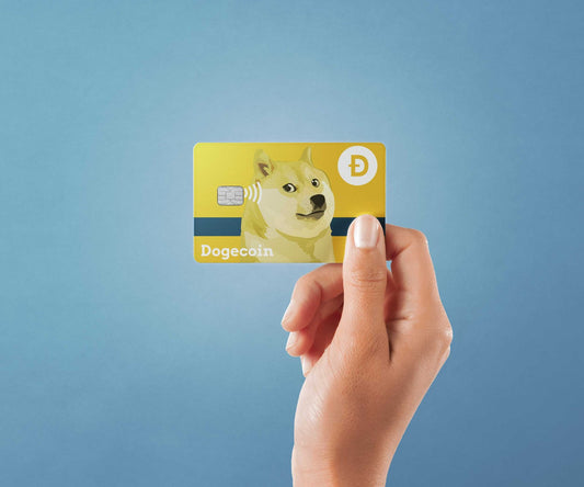 Watercolor dogecoin card design | credit card sticker | small chip | credit card skin for nursery and home wall decor.