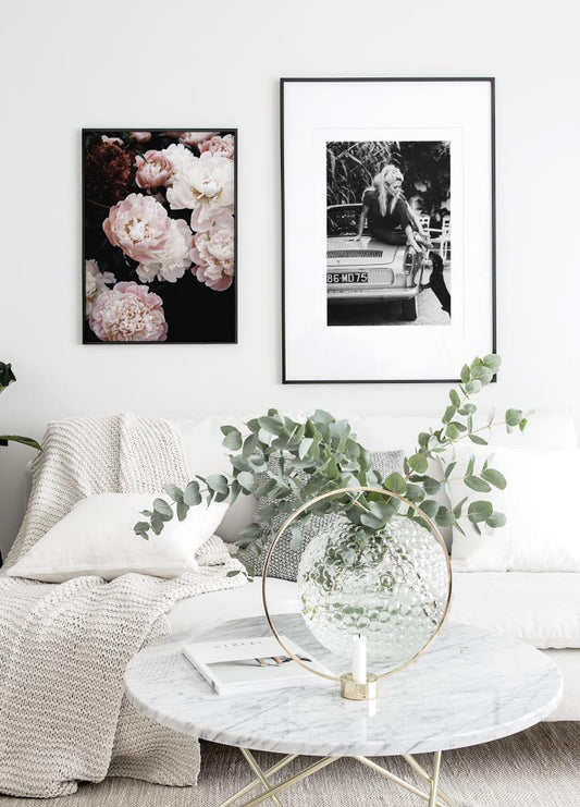 Watercolor spring peonies poster for nursery and home wall decor.