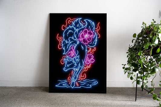 fox kitsune neon Asian Style Poster | Wall Art for Home & Office | High-Quality Print - High-Quality Visual Display