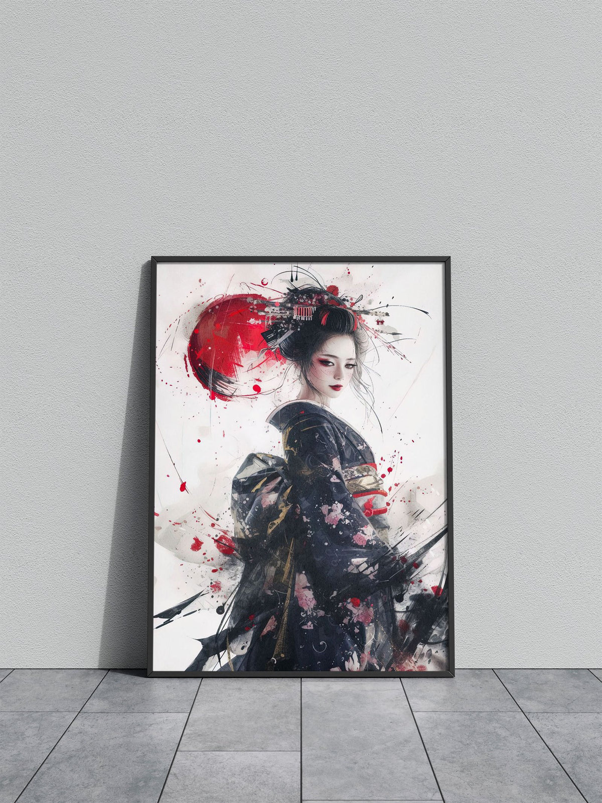 geisha japan moon red Asian Style Poster | Wall Art for Home & Office | High-Quality Print - High-Quality Visual Display