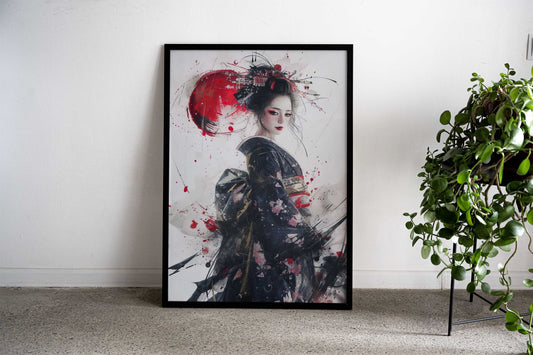 geisha japan moon red Asian Style Poster | Wall Art for Home & Office | High-Quality Print - High-Quality Visual Display