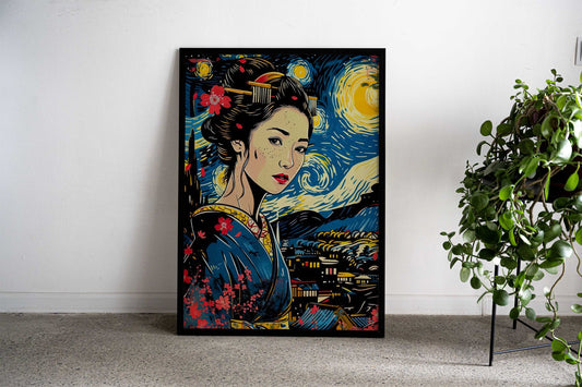 geisha japanese vangogh Asian Style Poster | Wall Art for Home & Office | High-Quality Print - High-Quality Premium Wall Art Decor Sticker
