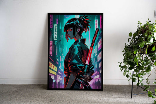 geisha samurai neon japan Asian Style Poster | Wall Art for Home & Office | High-Quality Print - High-Quality Visual Display