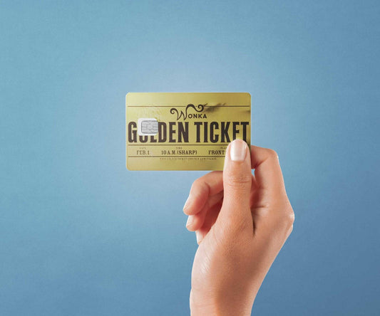 Watercolor golden ticket design | credit card sticker | small chip | credit card skin for nursery and home wall decor.