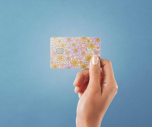 Watercolor groovy flowers design | credit card sticker | small chip | credit card skin for nursery and home wall decor.
