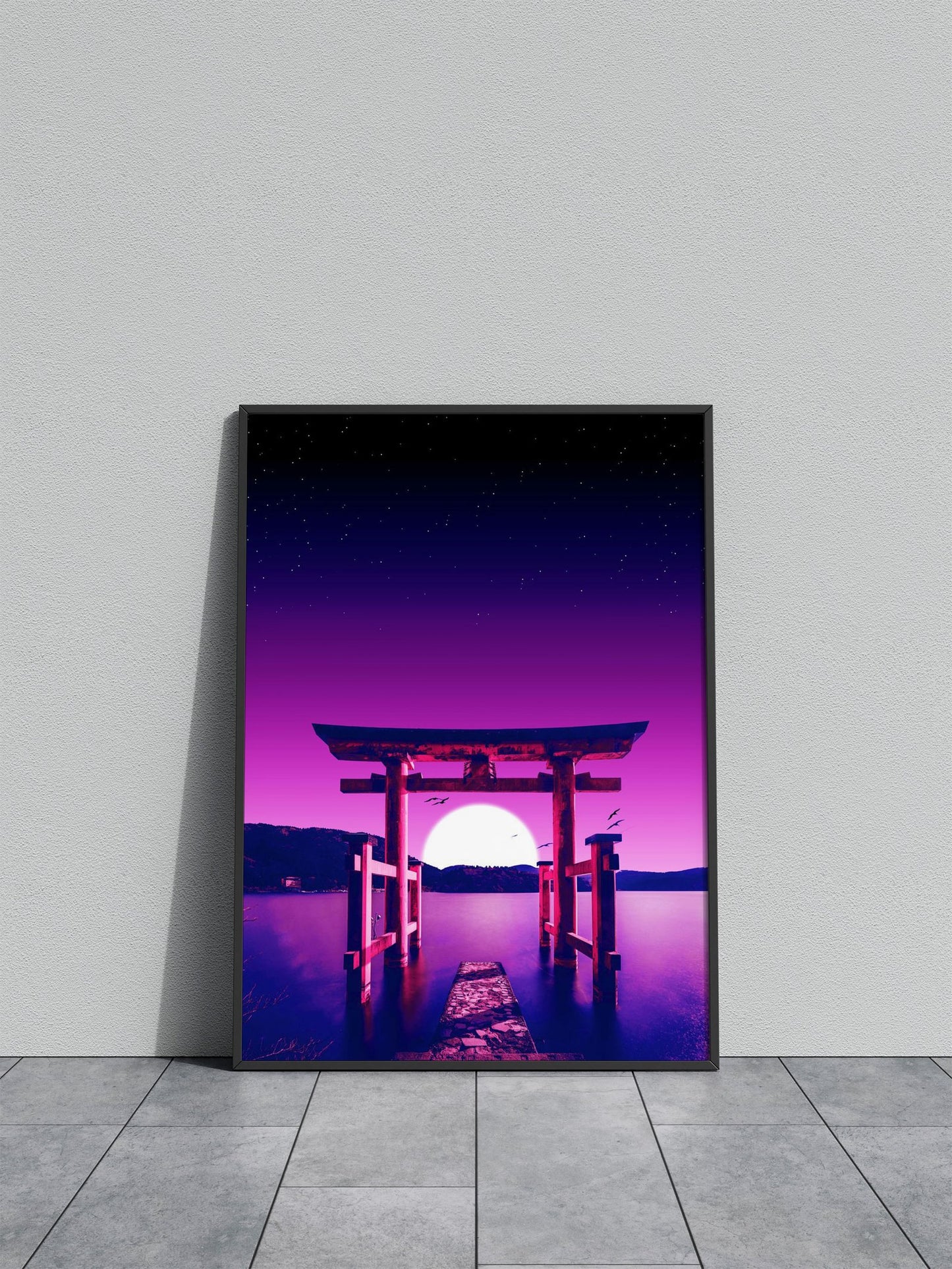 hakone shrine synthwave Asian Style Poster | Wall Art for Home & Office | High-Quality Print