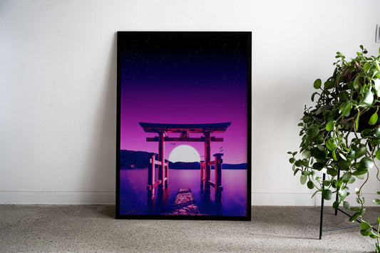 hakone shrine synthwave Asian Style Poster | Wall Art for Home & Office | High-Quality Print - High-Quality Visual Display