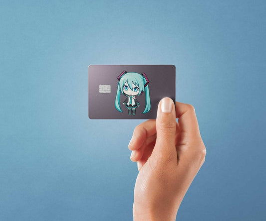Watercolor hatsune chibi design | credit card sticker | small chip | credit card skin for nursery and home wall decor.