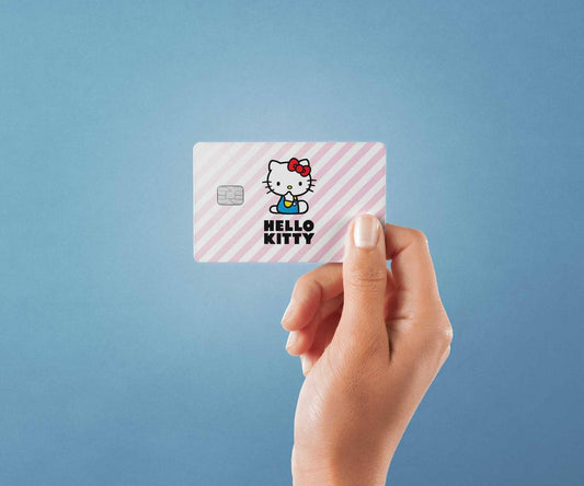 Watercolor hello kitty pink stripes design | credit card sticker | small chip | credit card skin for nursery and home wall decor.