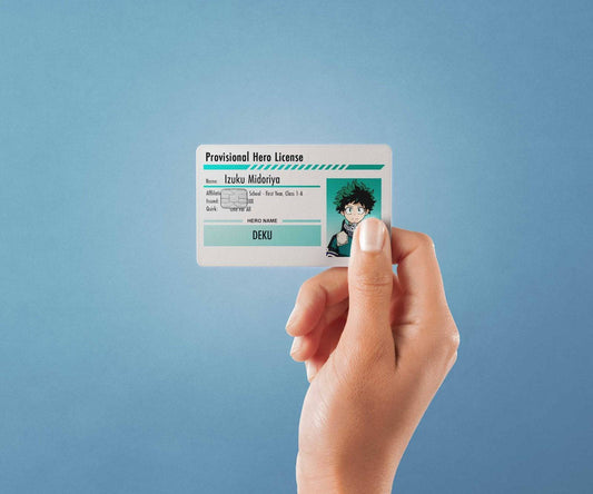 Watercolor hero license izuku midoriya design | credit card sticker | small chip | credit card skin for nursery and home wall decor.