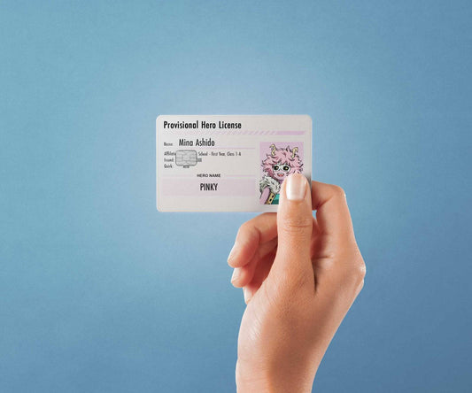 Watercolor hero license mina ashido design | credit card sticker | small chip | credit card skin for nursery and home wall decor.