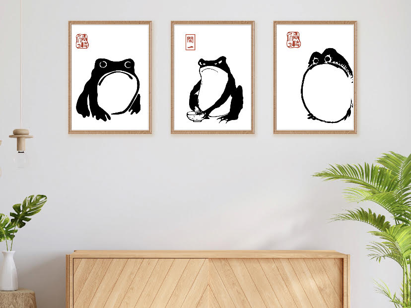 Vintage 3-Piece Frog Print Set by Matsumoto Hoji of Japan