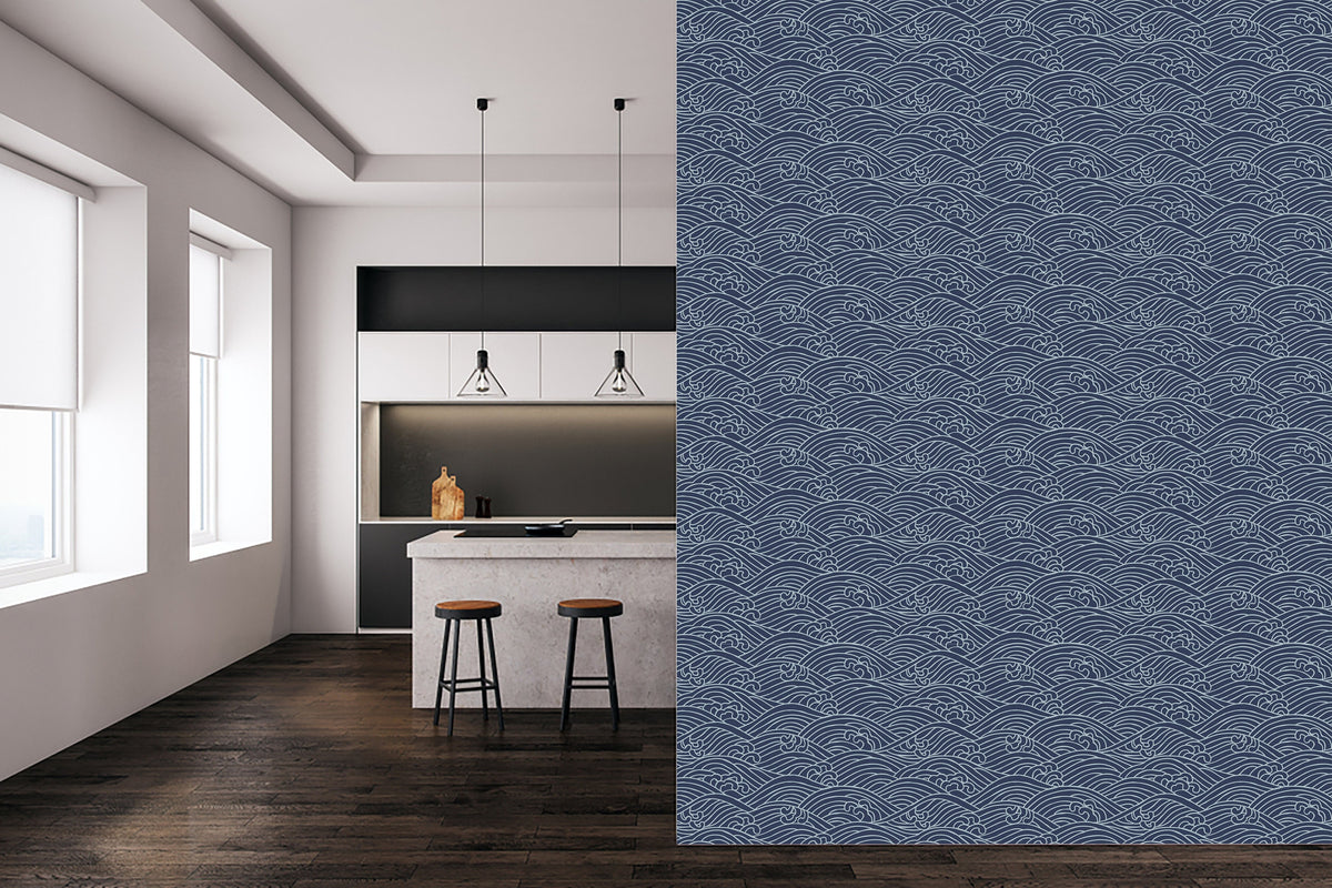 Watercolor dark waves temporary self adhesive wallpaper peel an... for nursery and home wall decor.