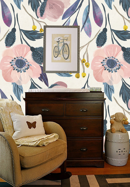 Watercolor dangle flowers for nursery and home wall decor.