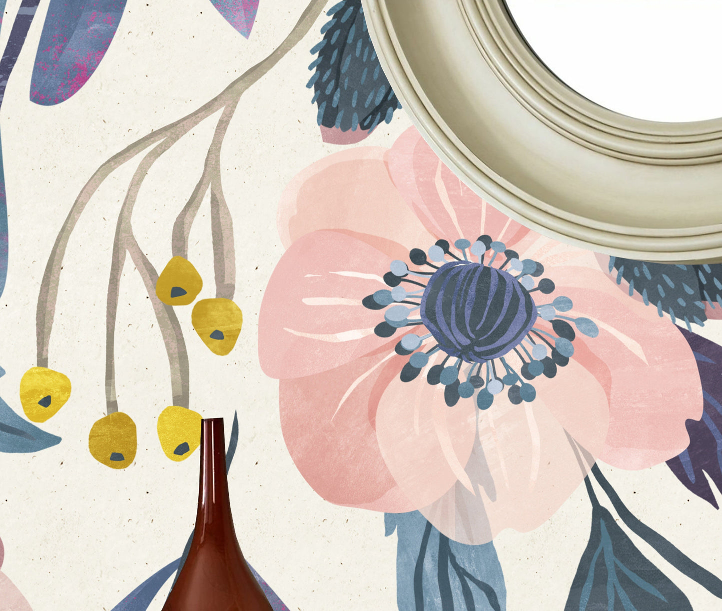 Dangle Flowers, Removable Wallpaper, Nursery wall decor, Nursery wallpaper, Baby girl nurser, Pink nursery, Vintage floral art