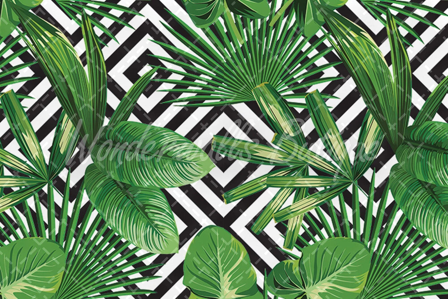 Tropical Palm Leaves Geometric | Removable Wallpaper | Self-adhesive | Temporary wallpaper #271