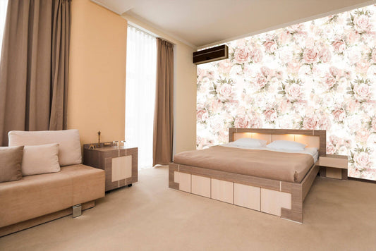 Watercolor hand-drawn bouquets of bright peonies, self adhesive wallpaper, peel and stick, temporary wallpaper, nursery wall decor, pastel