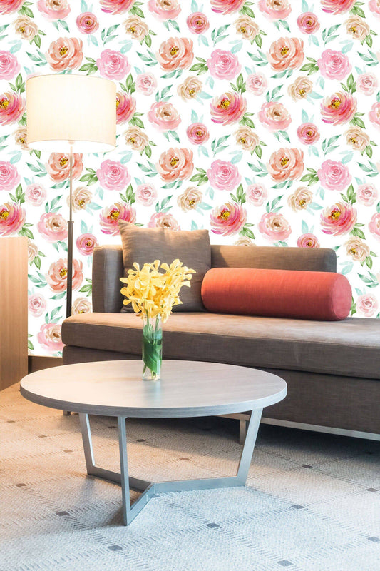 Beautiful peonies in pastel colors, Temporary Wallpaper, Custom Design, Removable Wallpaper, Floral Wallpaper, Nursery wallpaper, Pastel