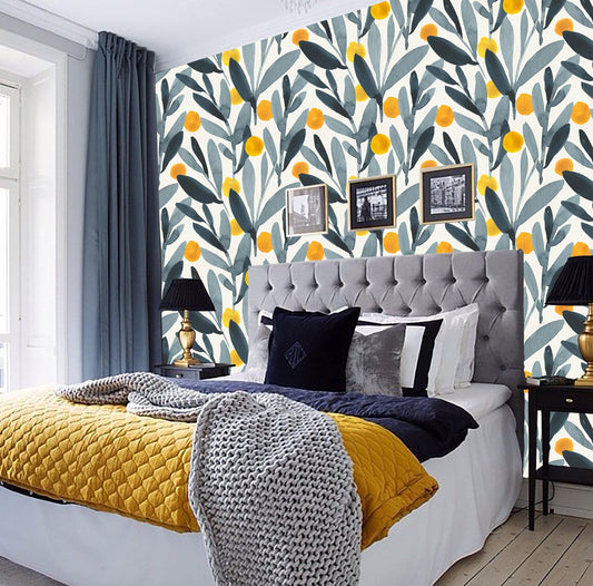 Scandinavian Floral Wallpaper, Temporary Wallpaper, Minimalist Wallpaper, Peel and Stick Wallpaper, Wallpaper, Boho, Removable Wallpaper