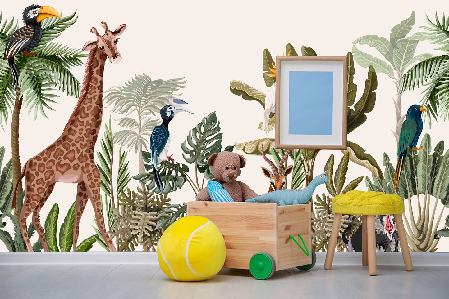 Safari - Wallpaper for children with animals - safari wallpaper - Self Adhesive -Wall Mural - Nursery wallpaper - Unique wallpaper