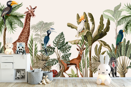 Safari - Wallpaper for children with animals - safari wallpaper - Self Adhesive -Wall Mural - Nursery wallpaper - Unique wallpaper