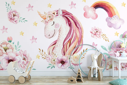 Boho Unicorn Mural Wallpaper