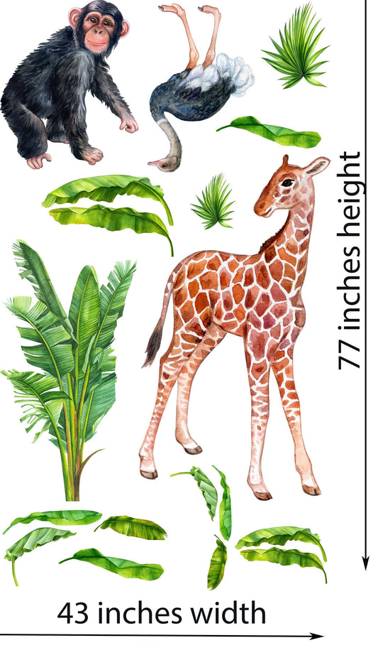 Watercolor big wall sticker set for kids, safari animals, wall decal, cub, africa, watercolor decal set, nursery, peel and stick, nursery wall sticker for nursery and home wall decor.