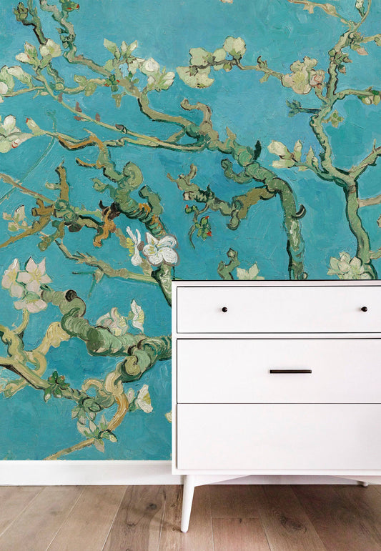 Almond blossom by Van Gogh wallpaper, peel and stick vintage wallpaper, removable temporary wall decor, chinoiserie wall mural